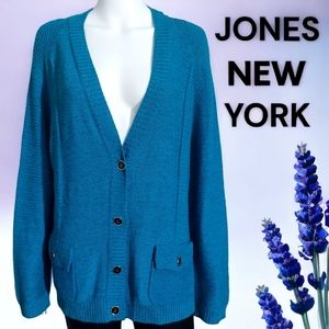 Jones New York Collection Blue Knit Cardigan Sweater XL